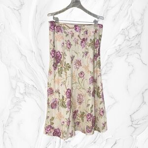 Pendleton silk linen Cream A-Line Skirt with Pink Floral Print size 12